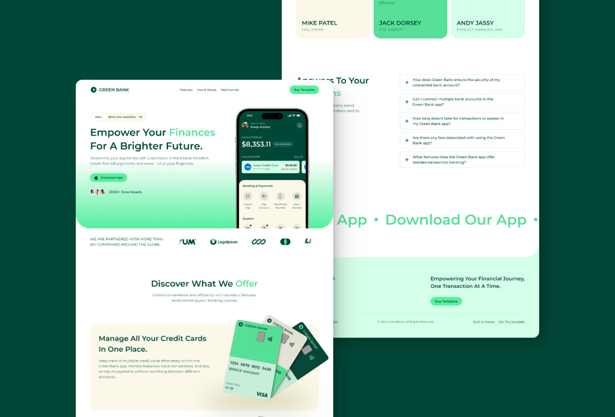 Green Bank - App Landing Page Preview Image 1