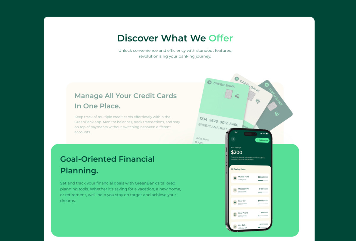 Green Bank - App Landing Page Preview Image 3