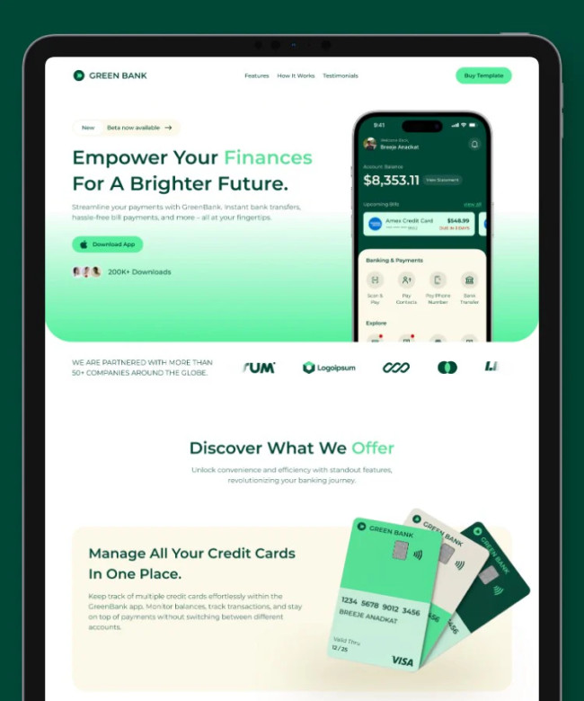 Green Bank - App Landing Page Thumbnail